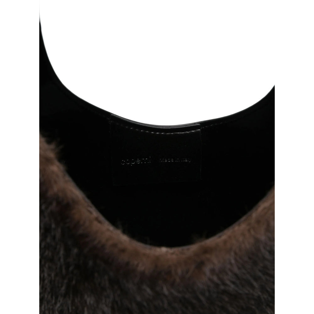 Brown Leather Fur Trim Tote