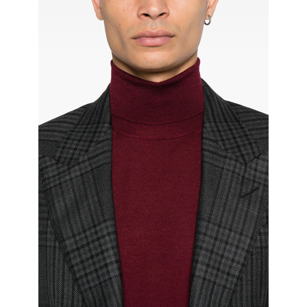 Burgundy Silk Cashmere Roll Neck Sweater