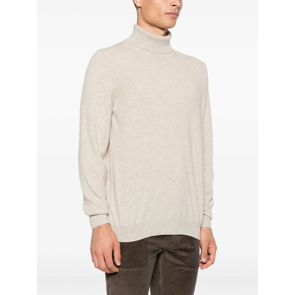Soft Beige Cashmere Roll Neck Sweater