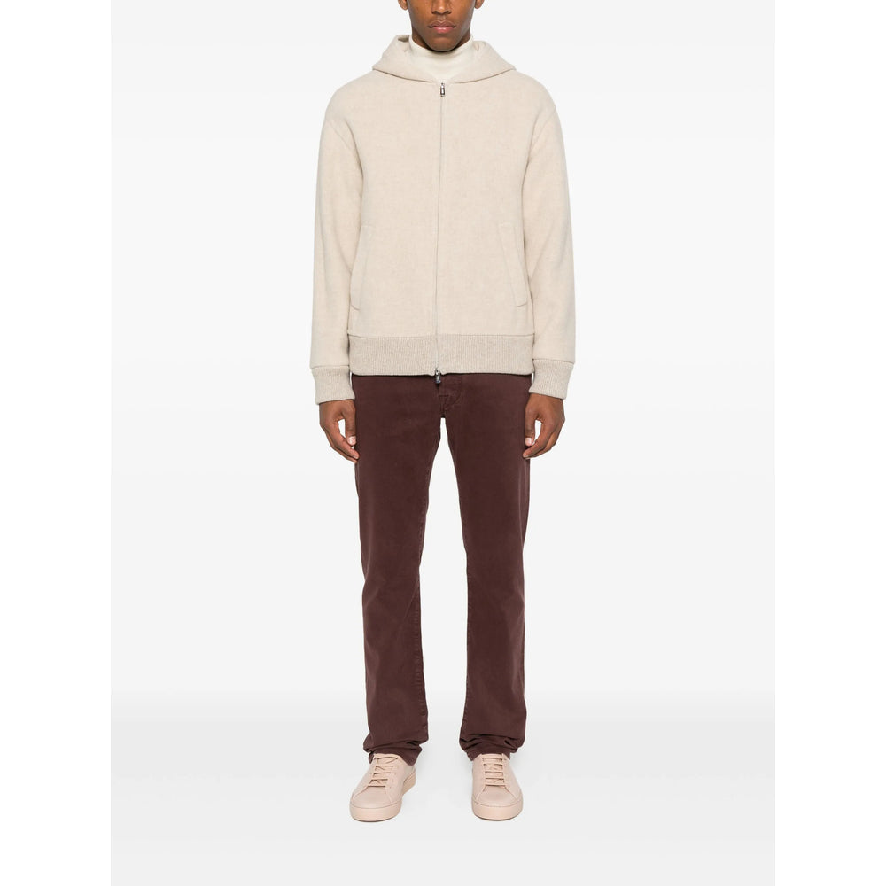 Zip Front Beige Hoodie Sweater