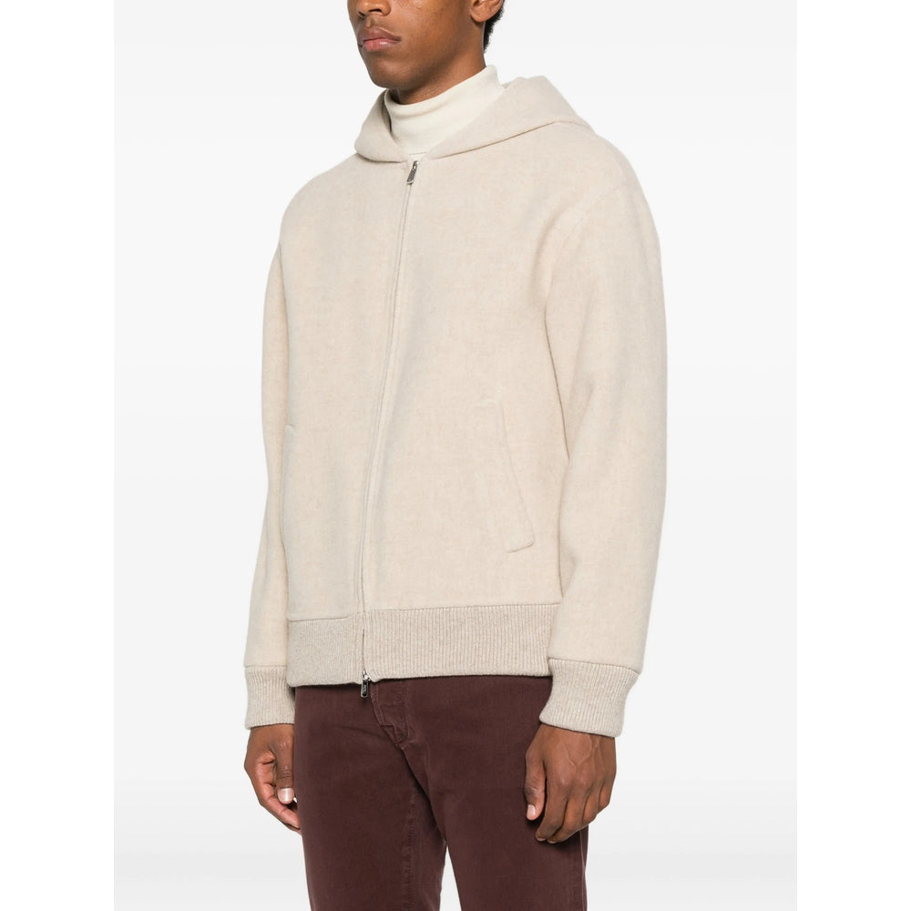 Zip Front Beige Hoodie Sweater