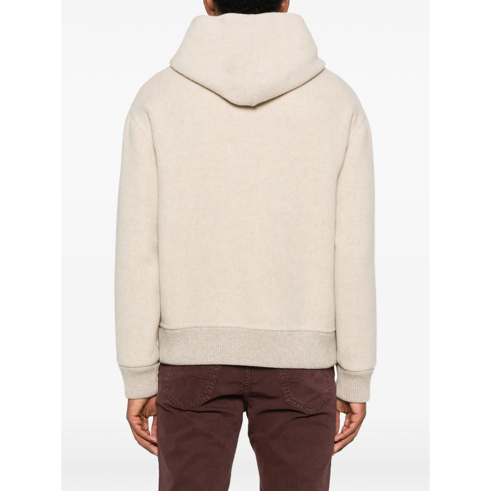 Zip Front Beige Hoodie Sweater