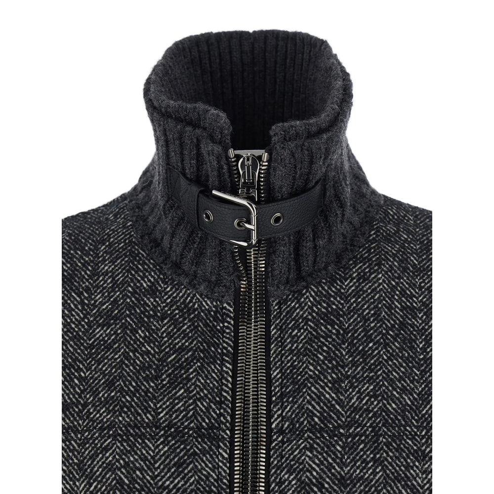 Grey Herringbone Knit Sweater
