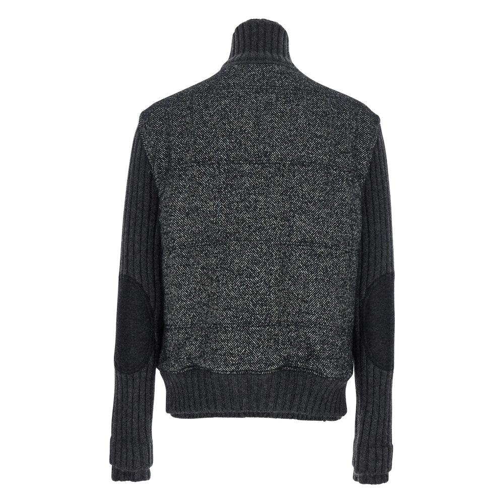 Grey Herringbone Knit Sweater