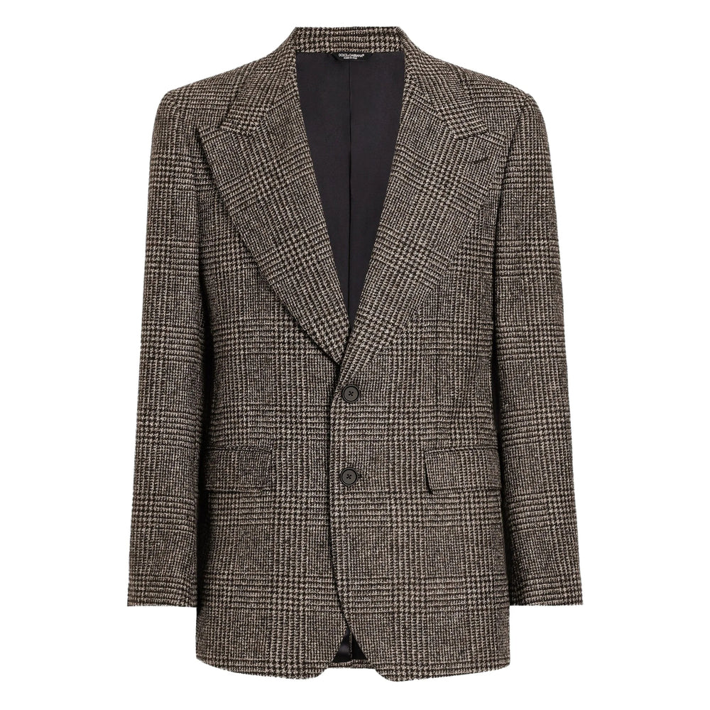 Brown Check Wool Blend Flap Jacket