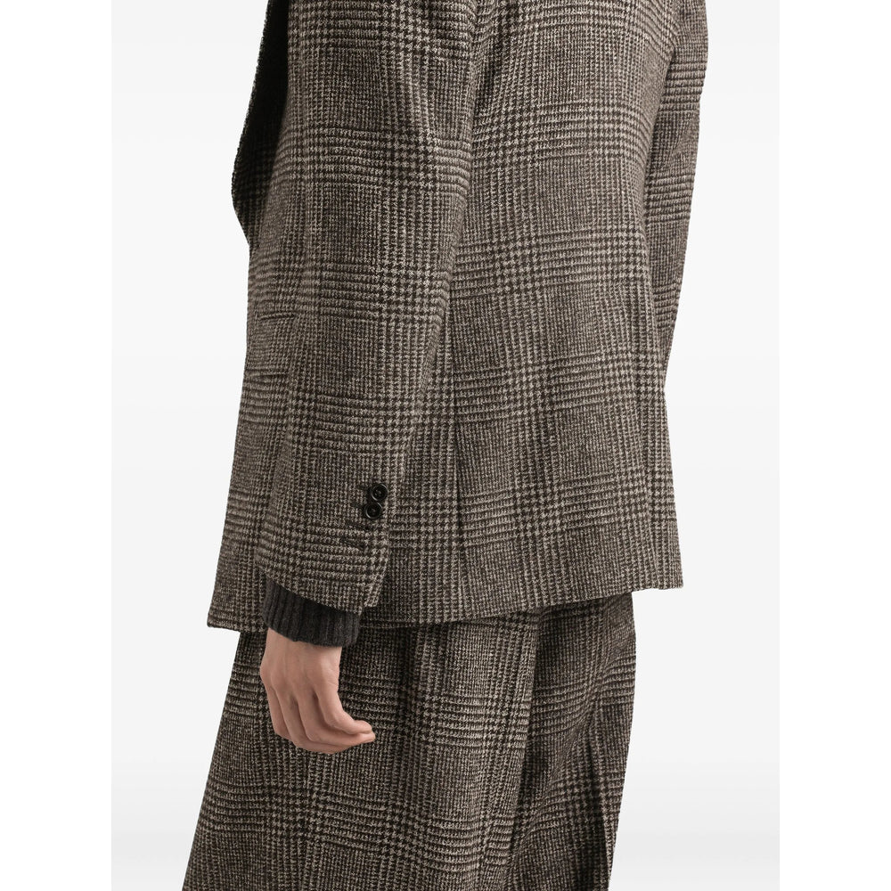 Brown Check Wool Blend Flap Jacket