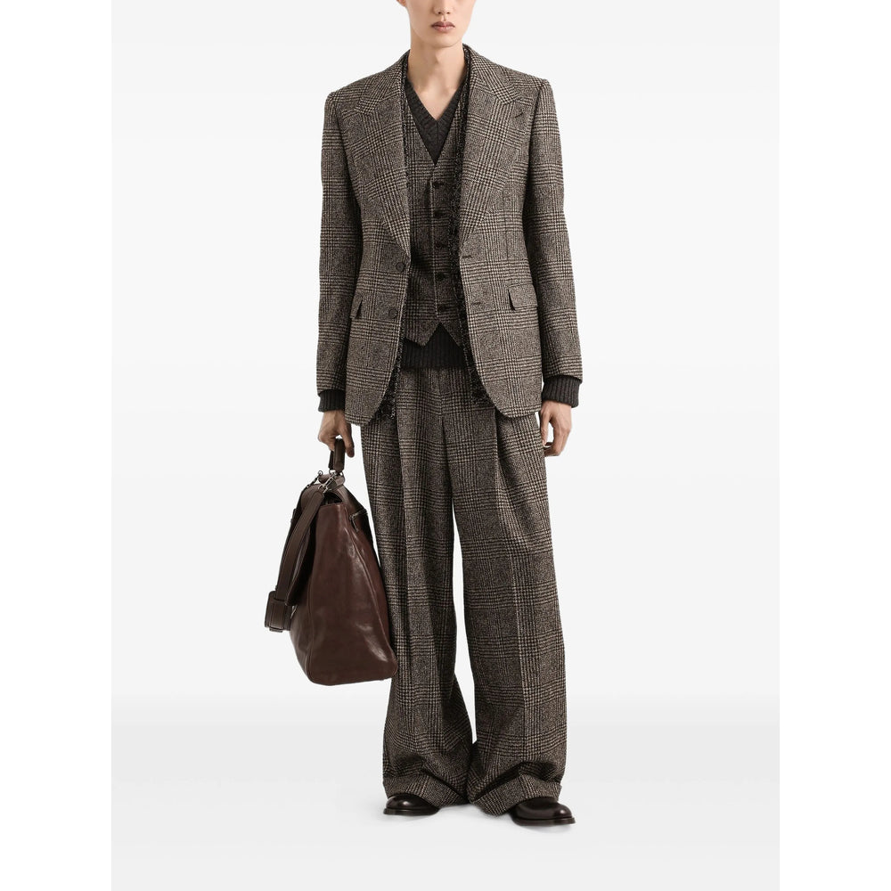 Brown Check Wool Blend Flap Jacket