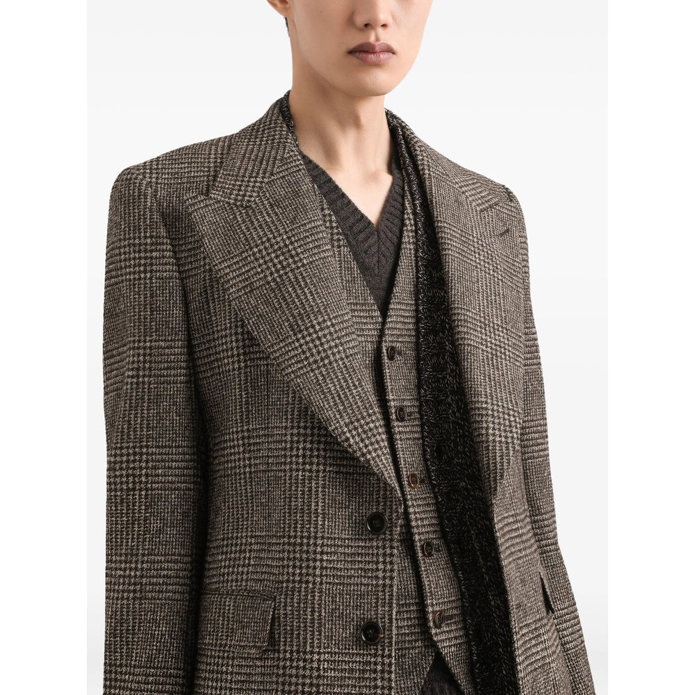 Brown Check Wool Blend Flap Jacket