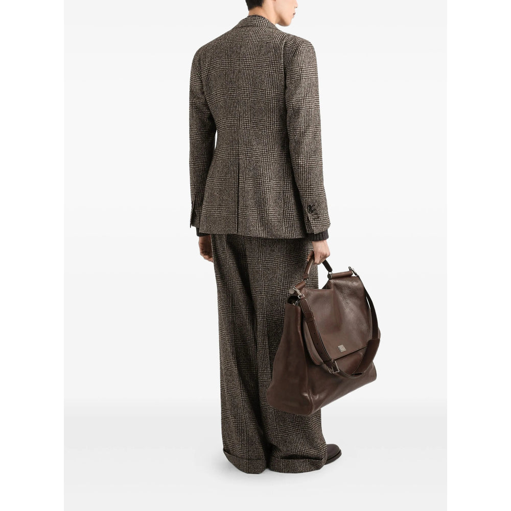 Brown Check Wool Blend Flap Jacket