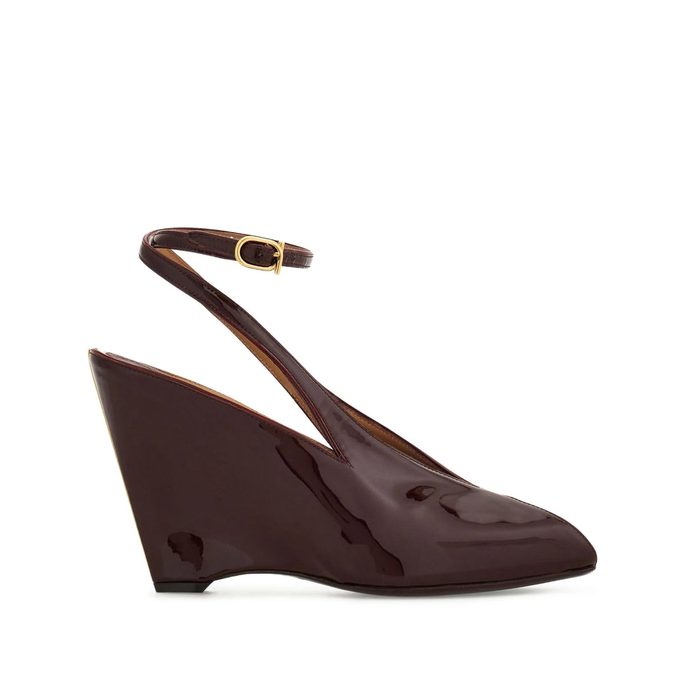 Dark Purple Patent Leather Wedge Heel
