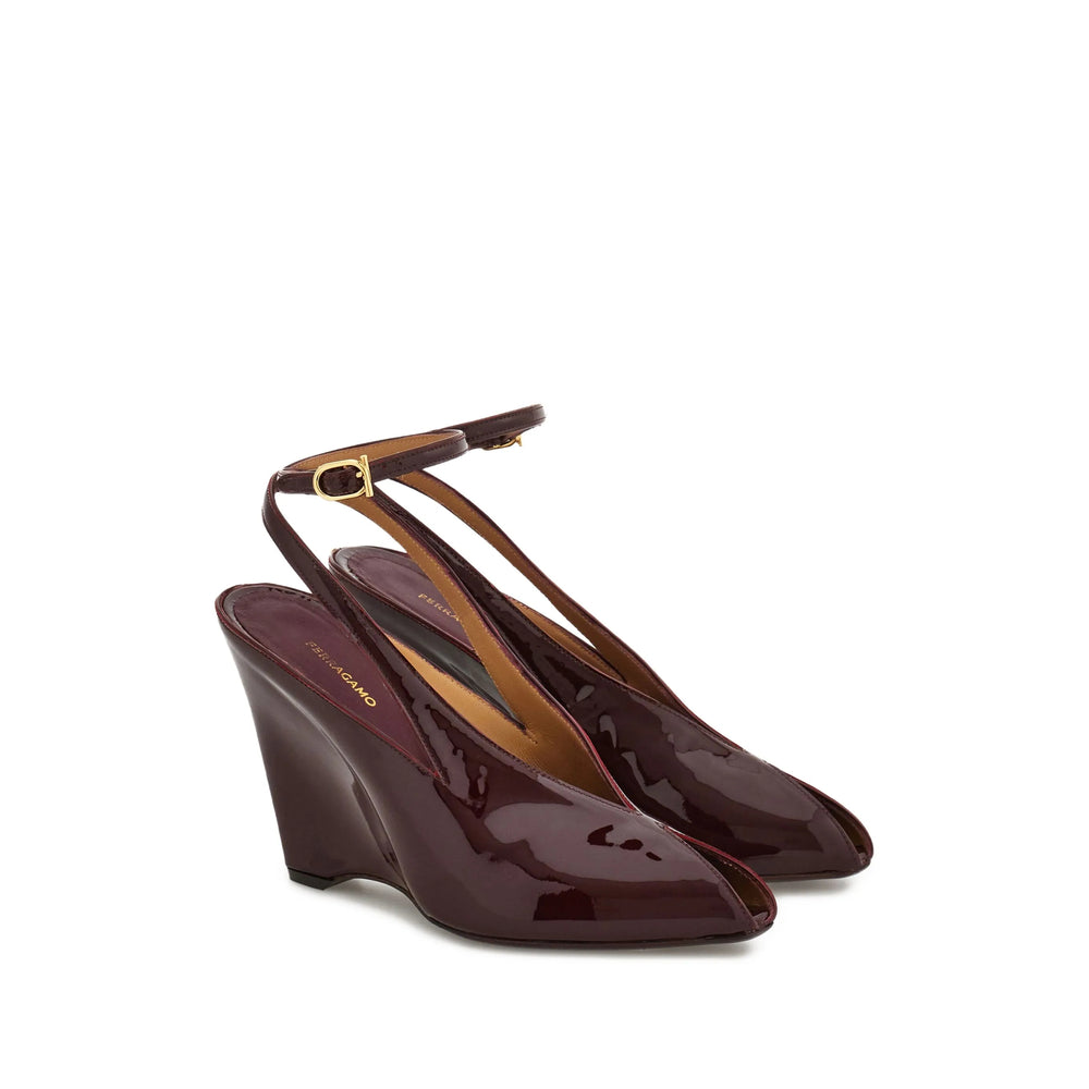 Dark Purple Patent Leather Wedge Heel