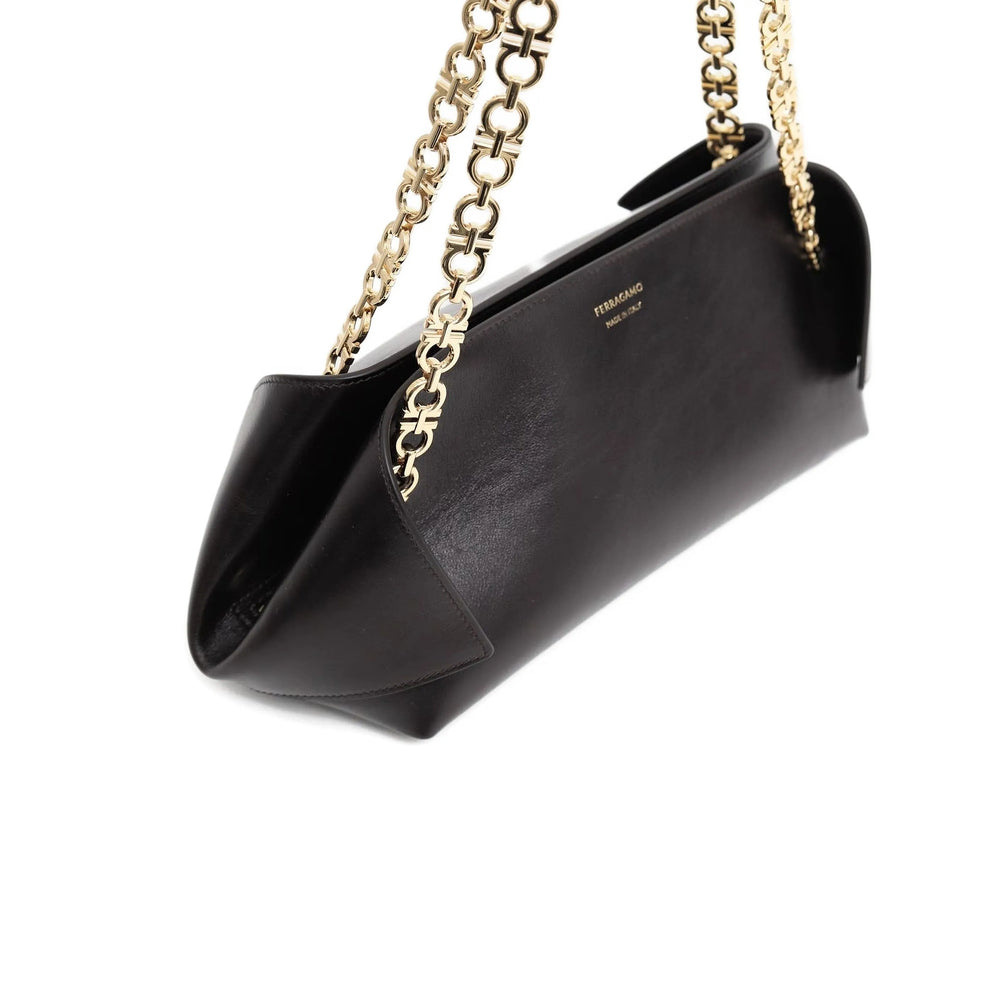 Black Calf Leather Chain Bag