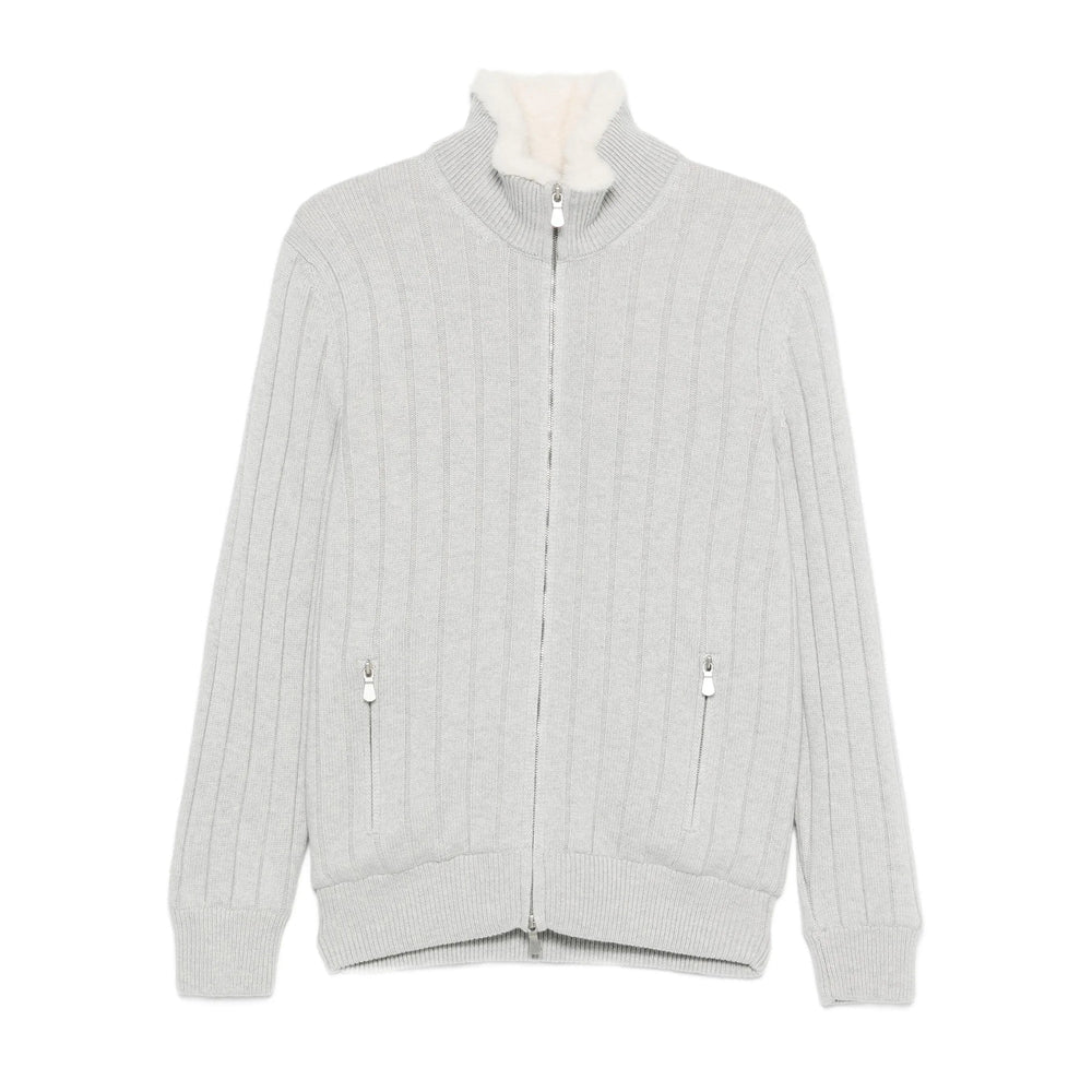 Grey Ribbed Zip Sweater