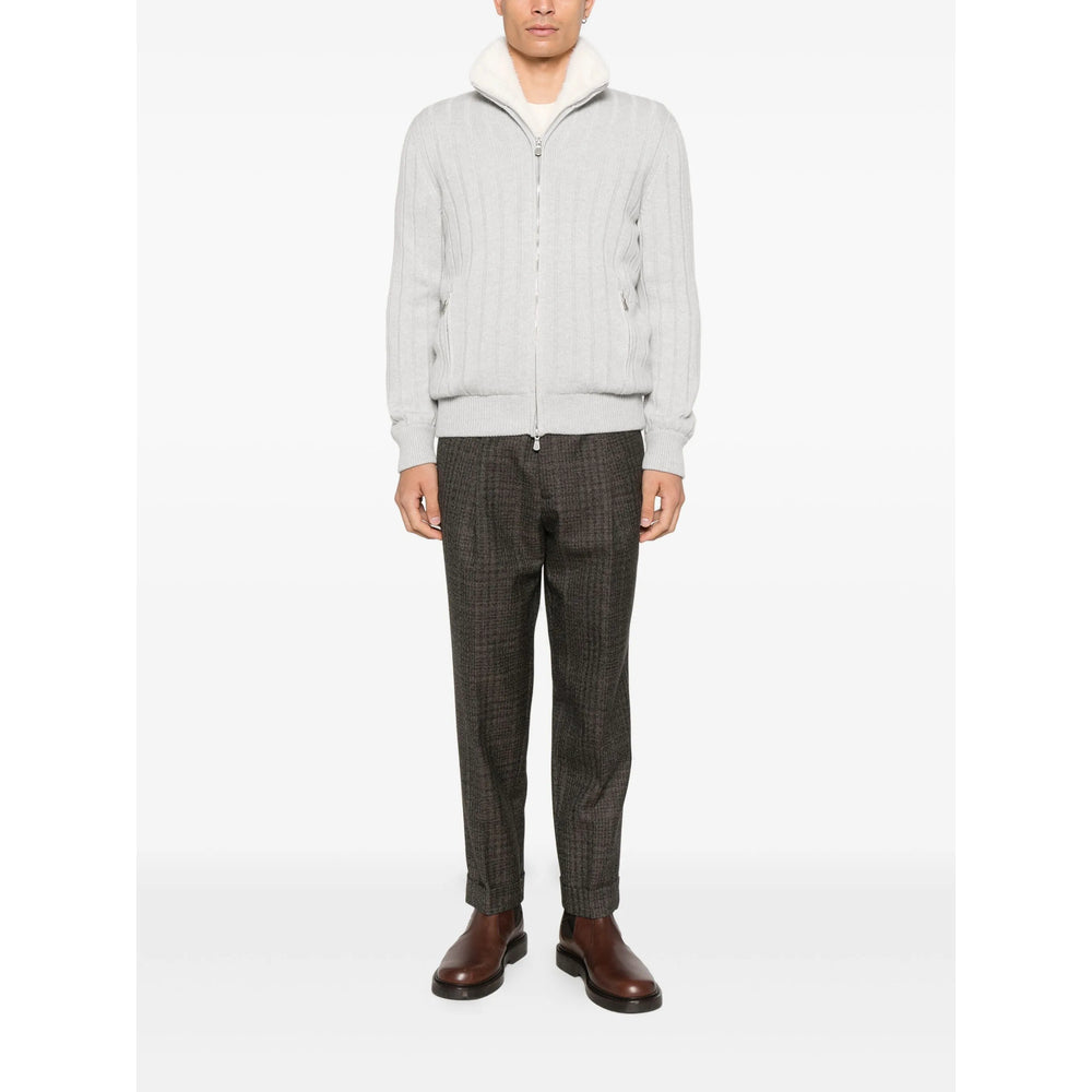 Grey Ribbed Zip Sweater