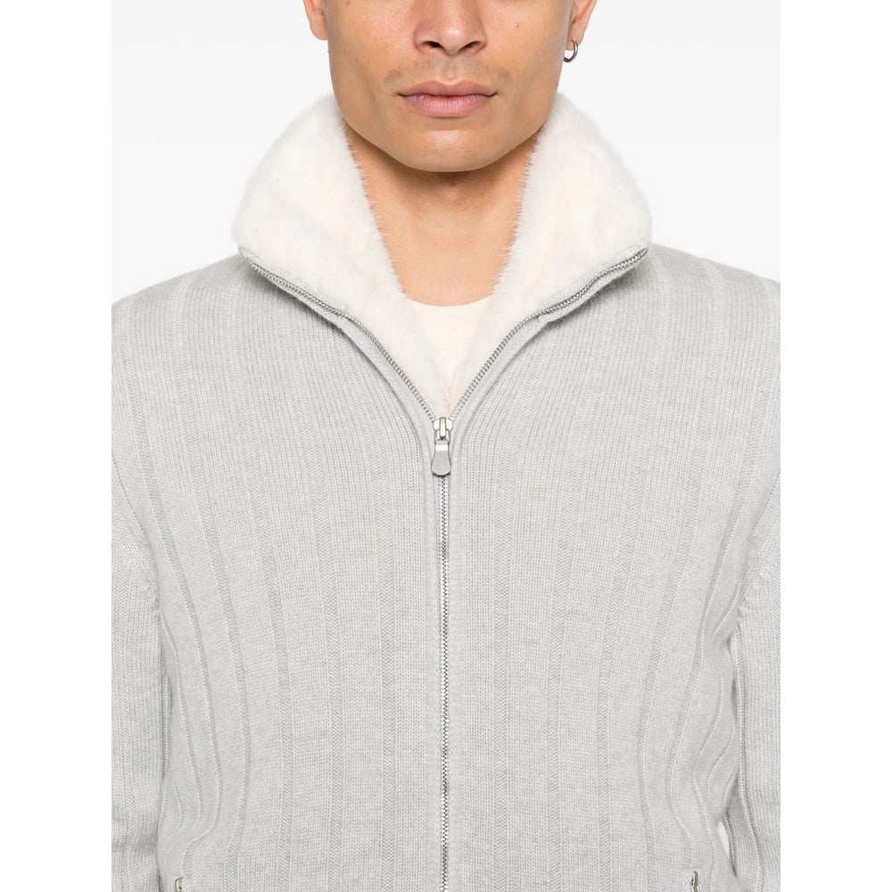 Grey Ribbed Zip Sweater