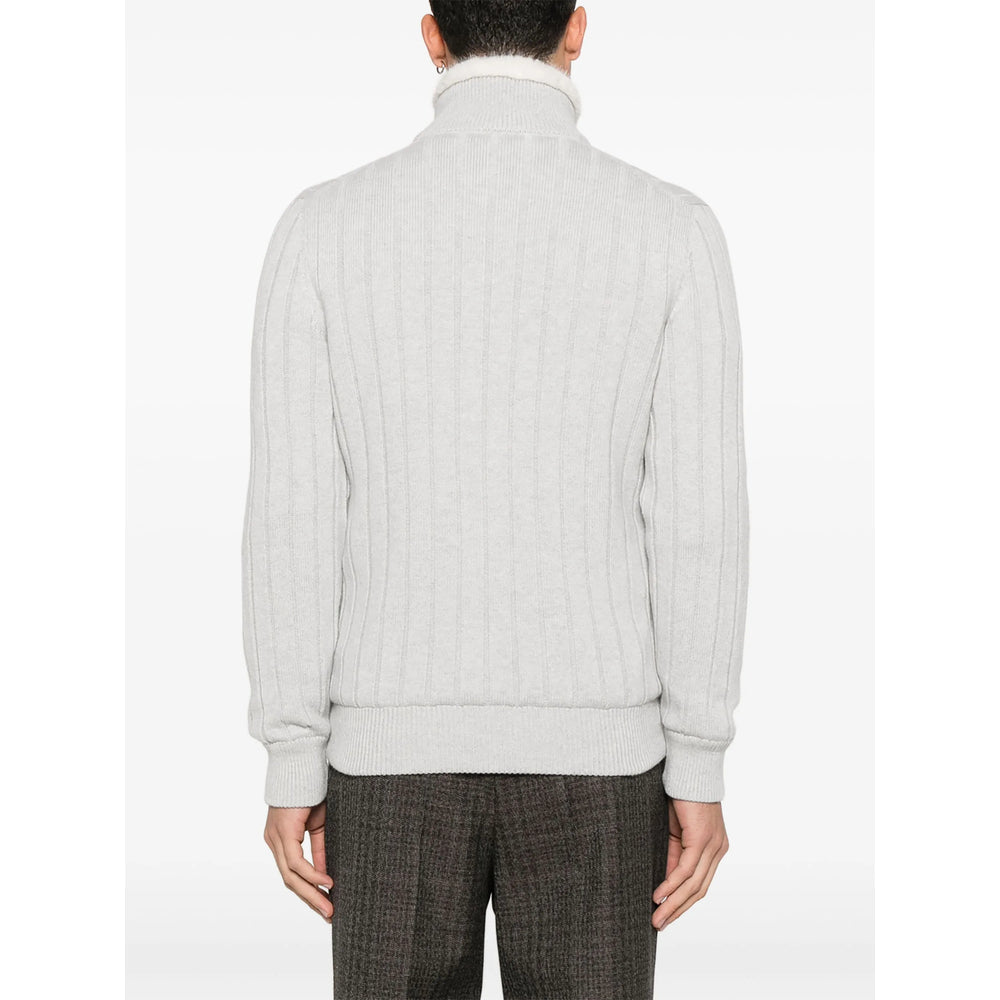 Grey Ribbed Zip Sweater