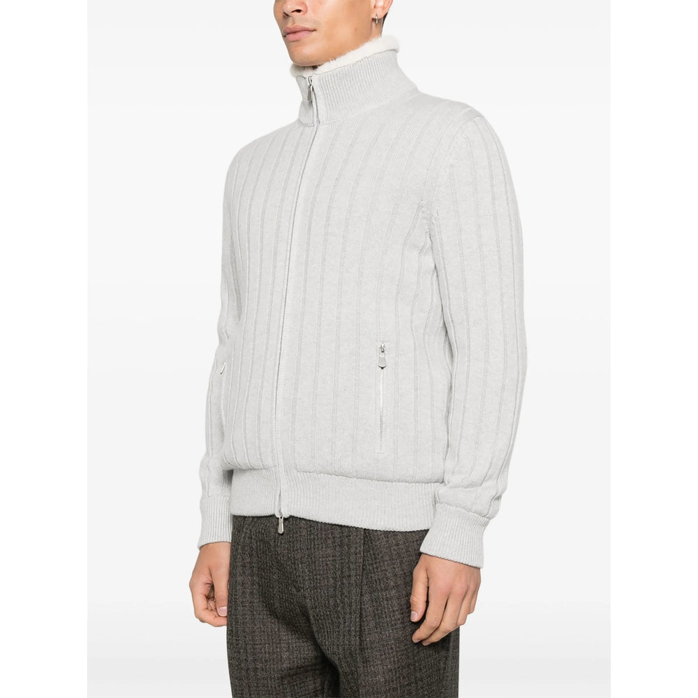 Grey Ribbed Zip Sweater