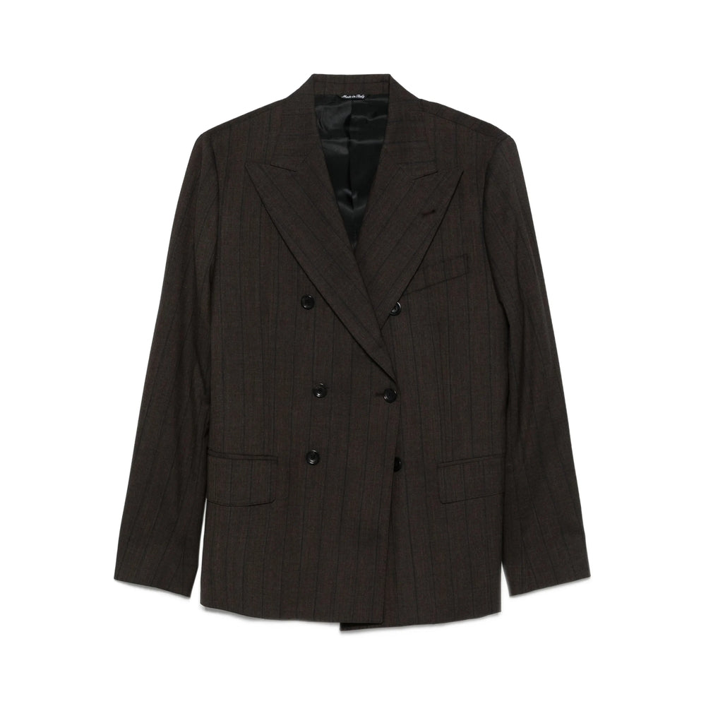 Brown Pinstripe Peak Lapel Jacket