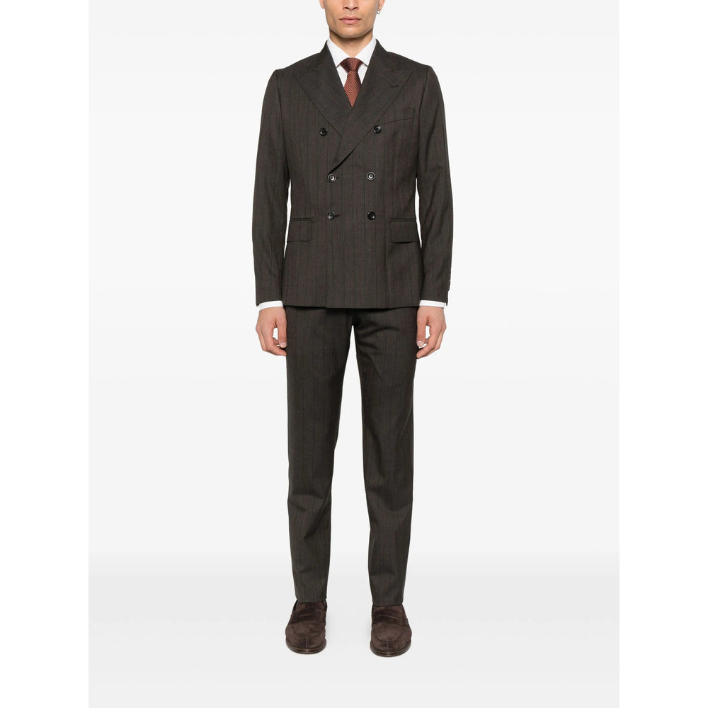 Brown Pinstripe Peak Lapel Jacket