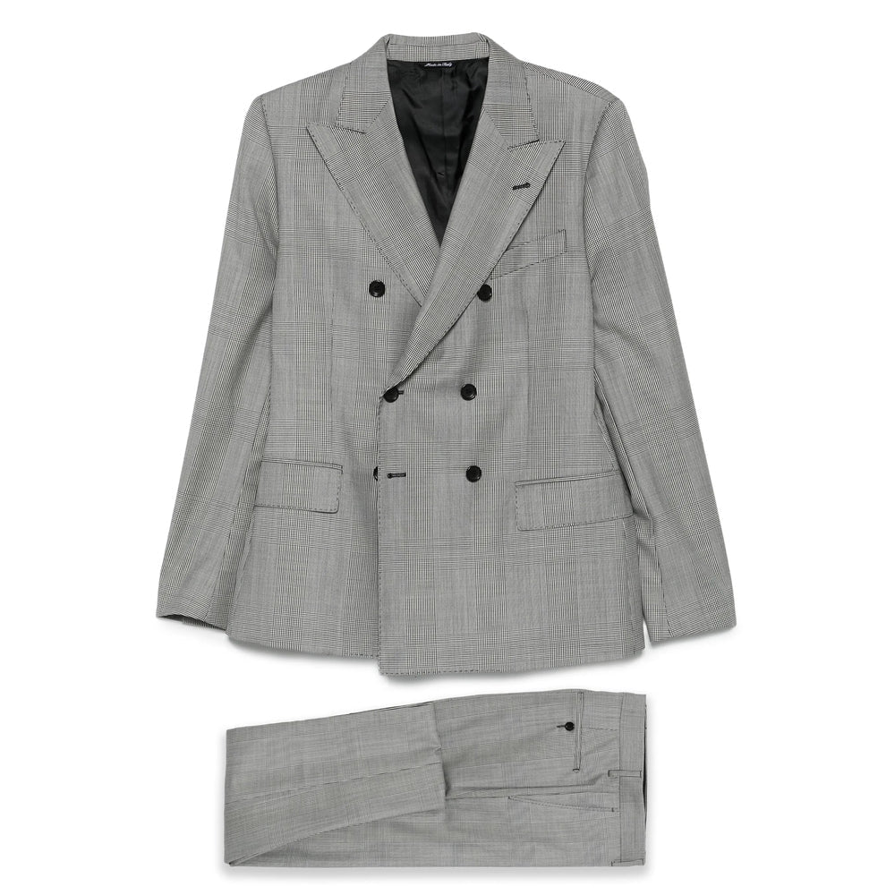 Grey Checked Peak Lapel Coat