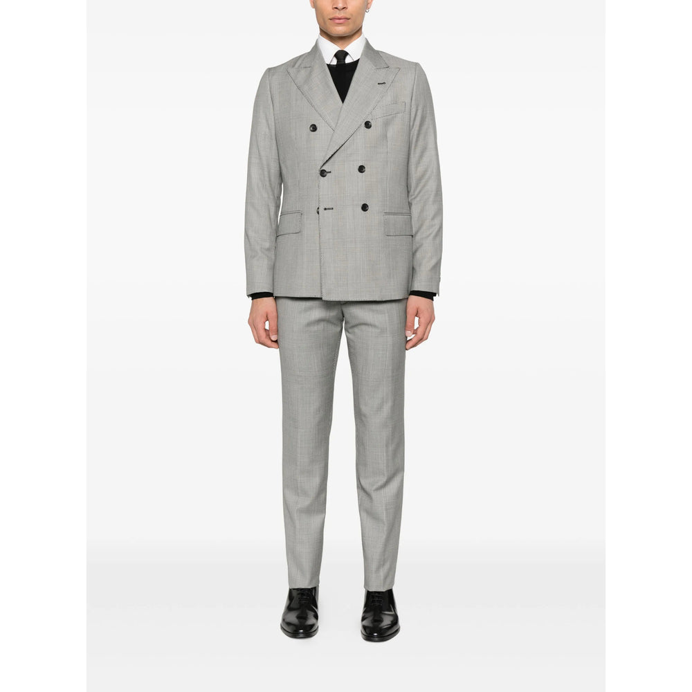 Grey Checked Peak Lapel Coat
