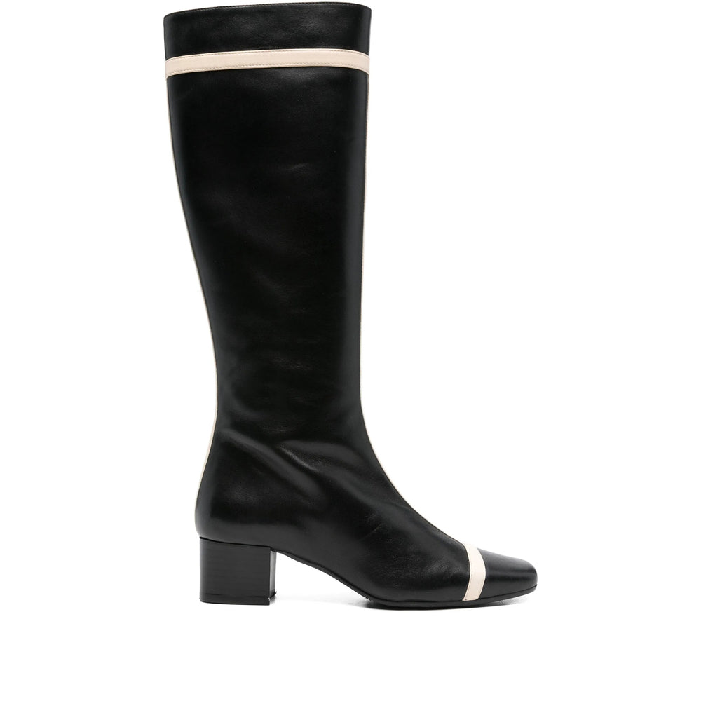 Black Calf Leather Block Heel Shoe