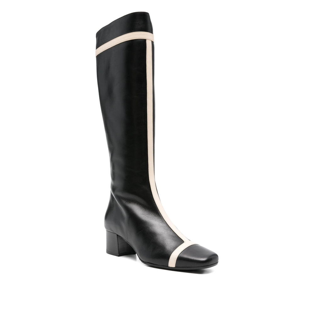Black Calf Leather Block Heel Shoe