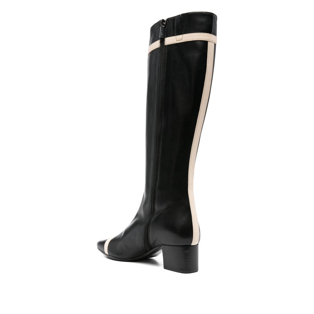 Black Calf Leather Block Heel Shoe