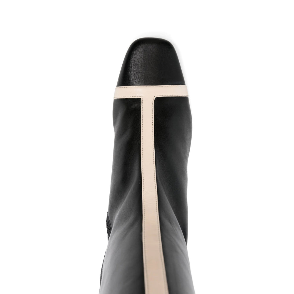 Black Calf Leather Block Heel Shoe