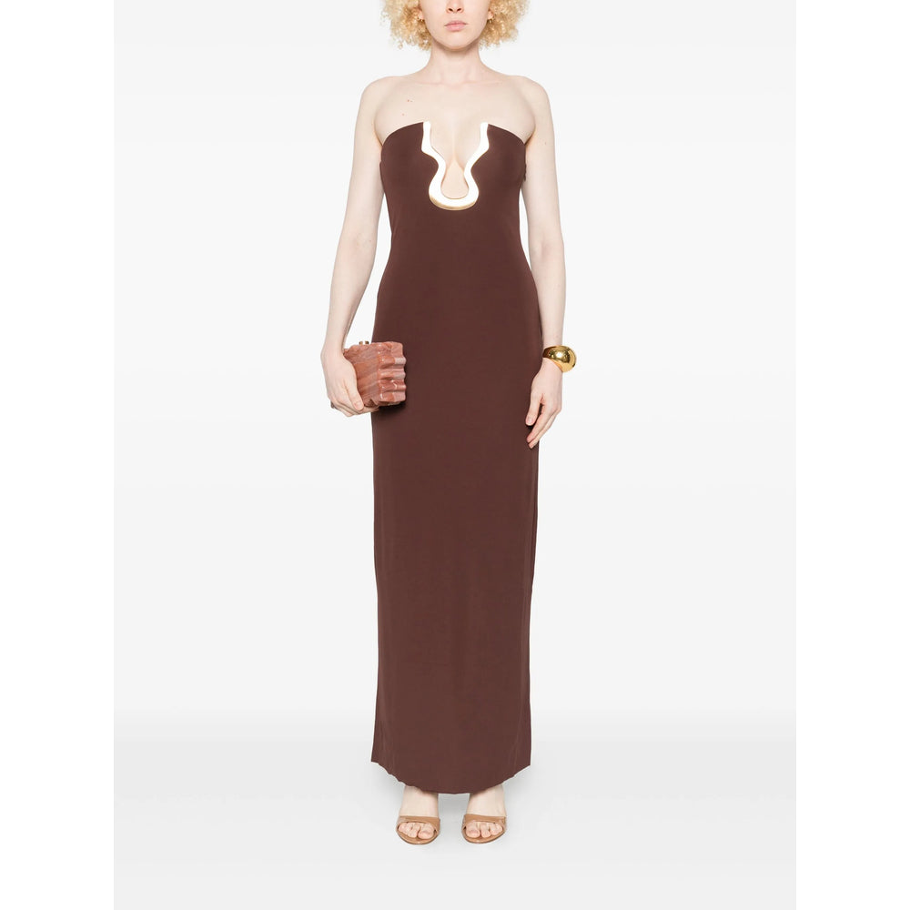 Strapless Brown Cut-out Maxi
