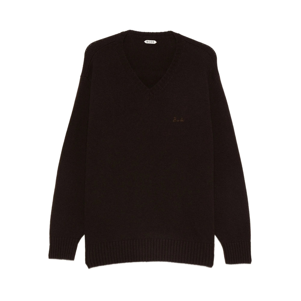 Dark Brown Cashmere V-neck Sweater