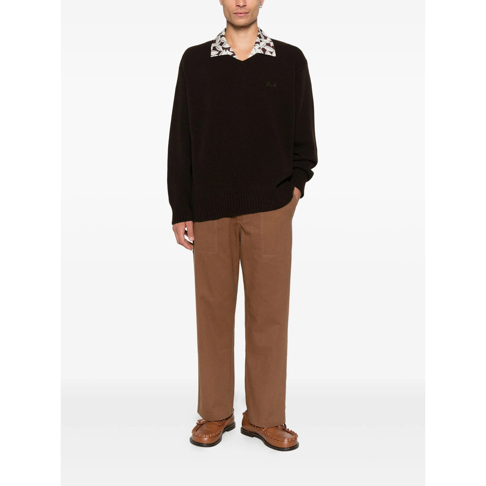Dark Brown Cashmere V-neck Sweater
