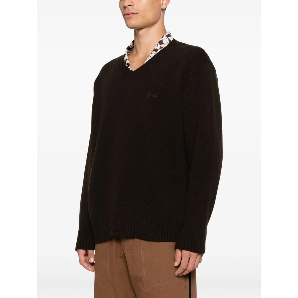 Dark Brown Cashmere V-neck Sweater