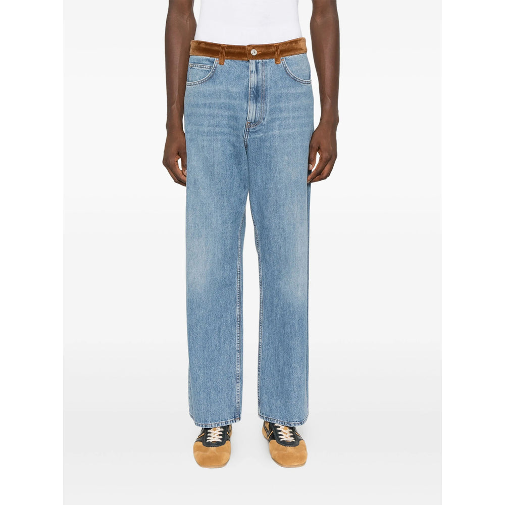 Light Blue Velvet Straight Jeans