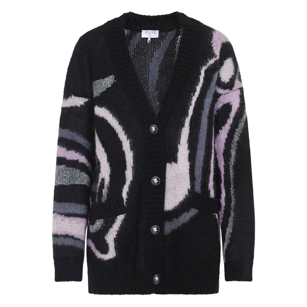 Abstract Silk V-neck Sweater