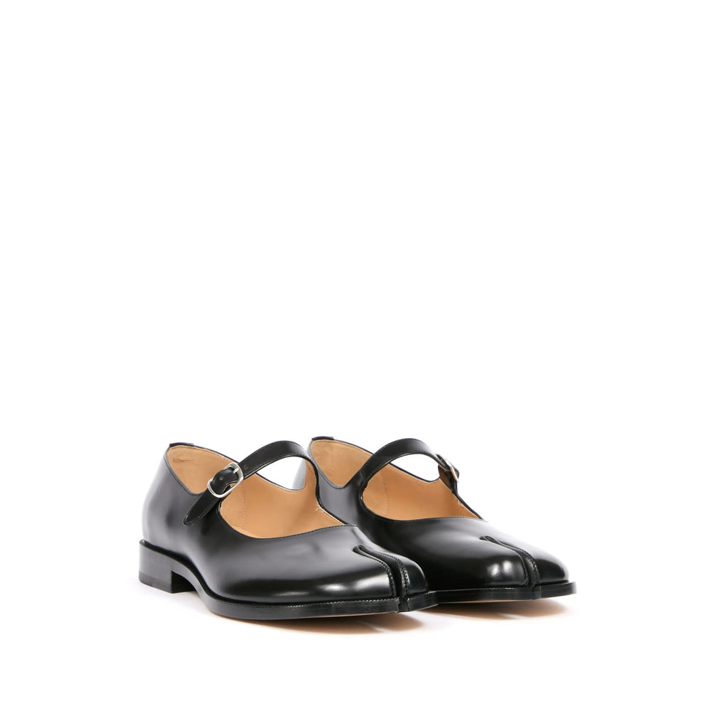 Black Calf Leather Tabi Slip