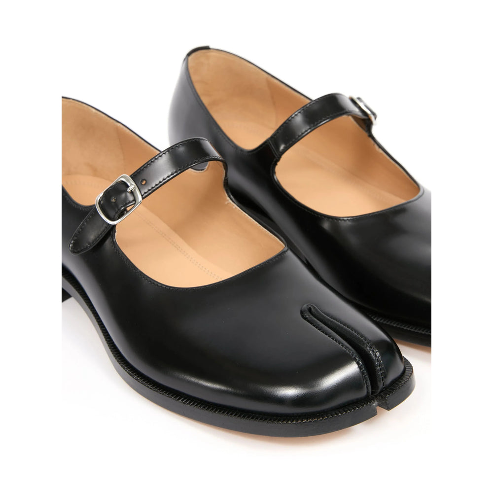 Black Calf Leather Tabi Slip
