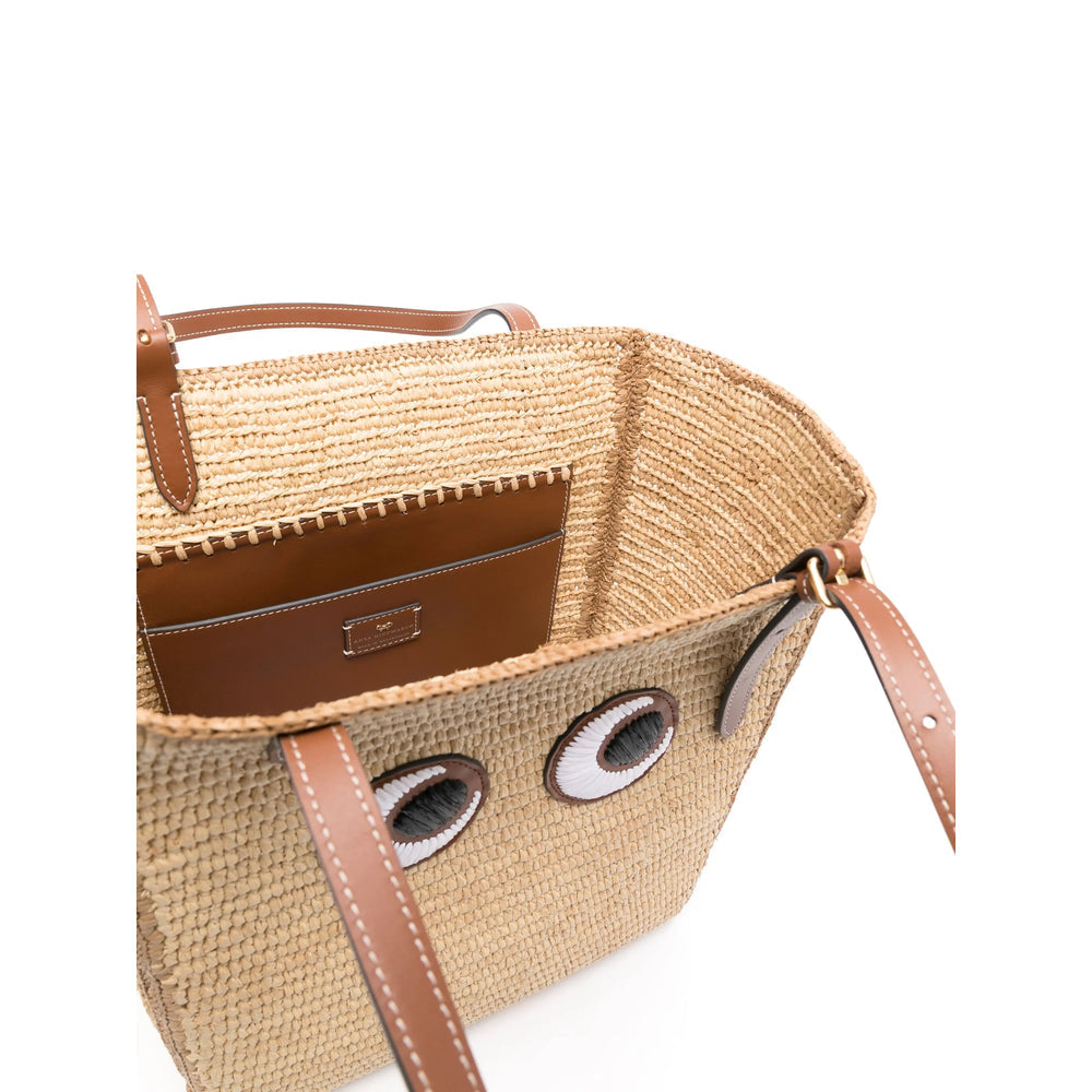 Taupe Beige Raffia Tote Bag