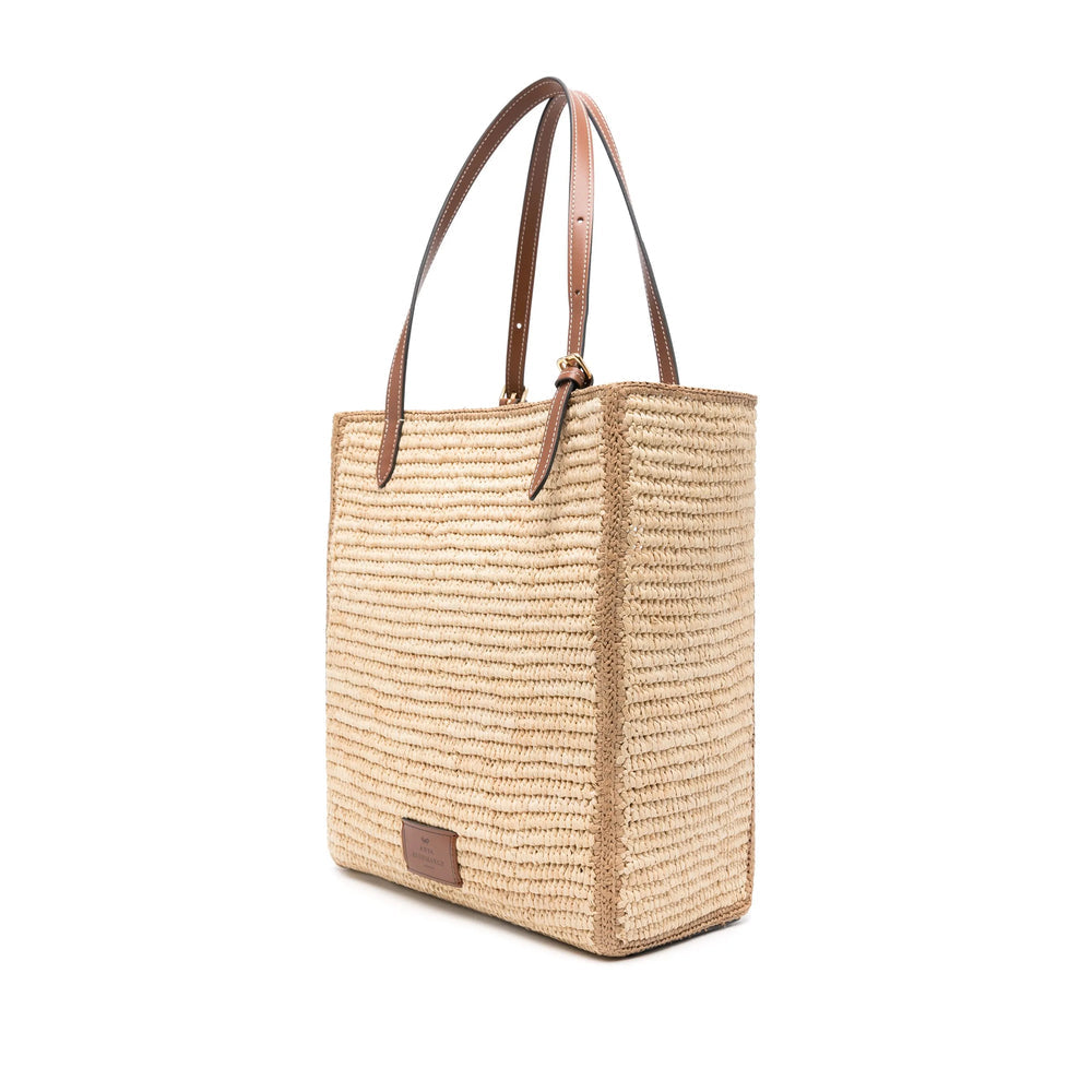 Taupe Beige Raffia Tote Bag