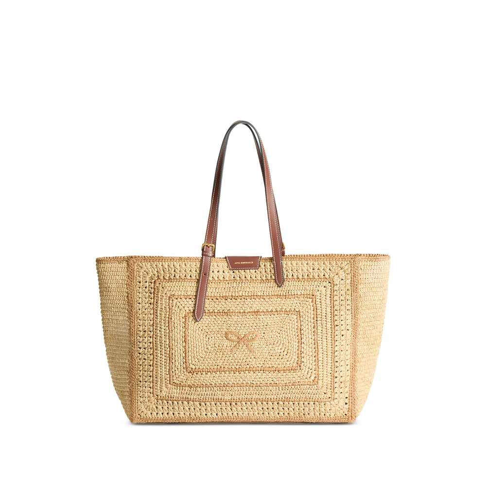 Natural Beige Raffia Bow Satchel