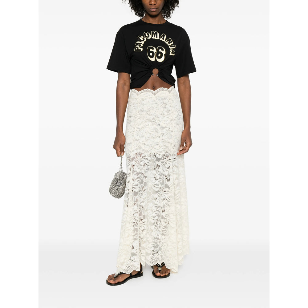 Beige Lace Asymmetrical Skirt