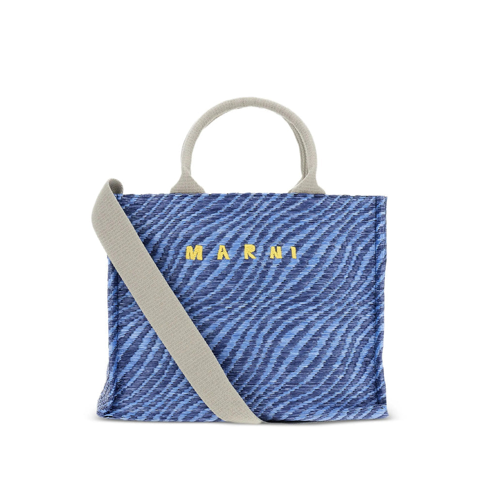 Blue Contoured Top Handle Bag