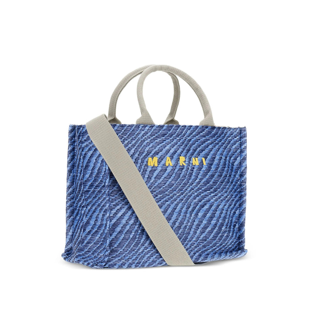 Blue Contoured Top Handle Bag
