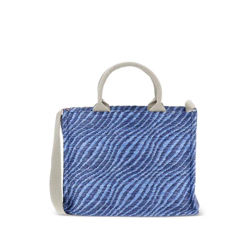 Blue Contoured Top Handle Bag