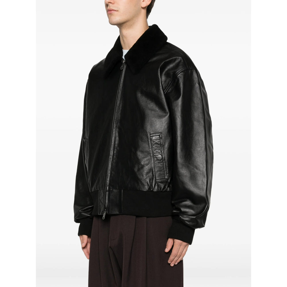 Sleek Black Shearling Coat
