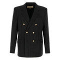 Silk Embroidered Black Pinstripe Double Breasted Jacket