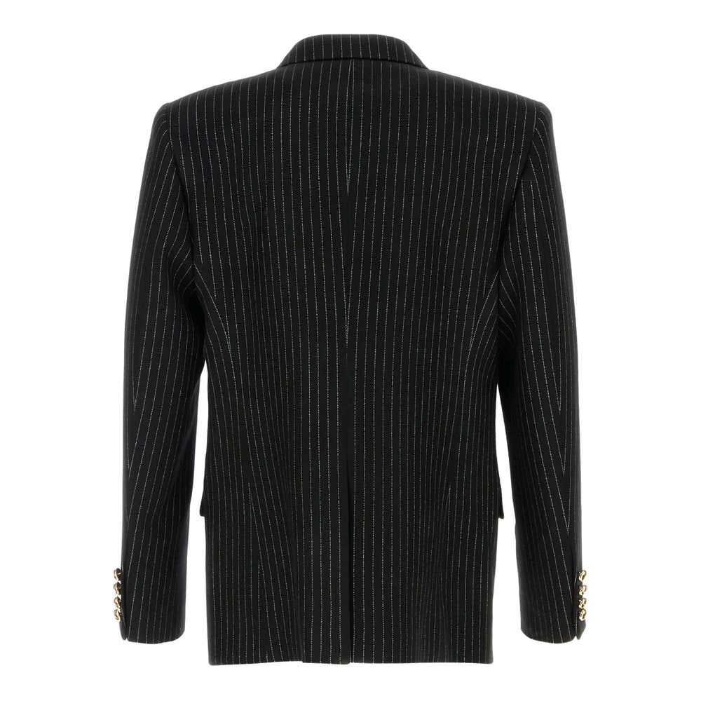 Silk Embroidered Black Pinstripe Double Breasted Jacket