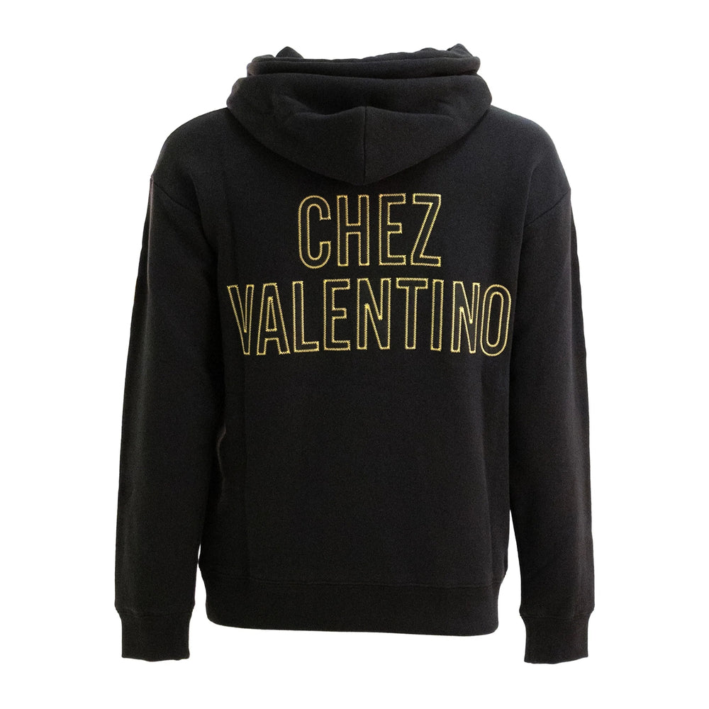 Sleek Black Embroidered Hoodie