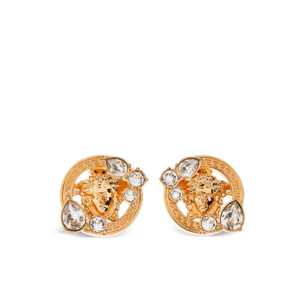 Gleaming Gold Tone Medusa Head Earrings