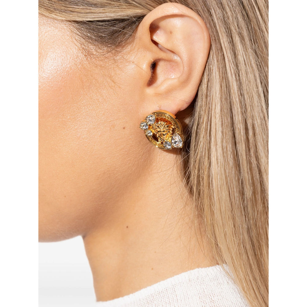 Gleaming Gold Tone Medusa Head Earrings